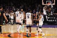The Minnesota Timberwolves key defensive players celebrate their series victory against the Phoenix Suns in the 2024 NBA Playoffs - Source: Getty